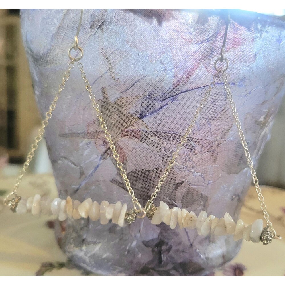 Rainbow Moonstone Nugget Triangle Dangle Earrings - One of a Kind